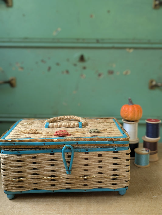 Woven sewing box with contents