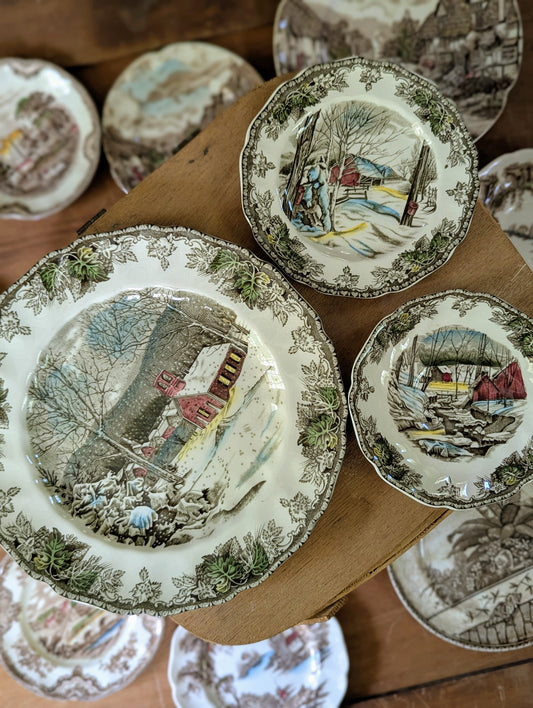 The Friendly Village lot of Johnson Brothers Ironstone brown transferware